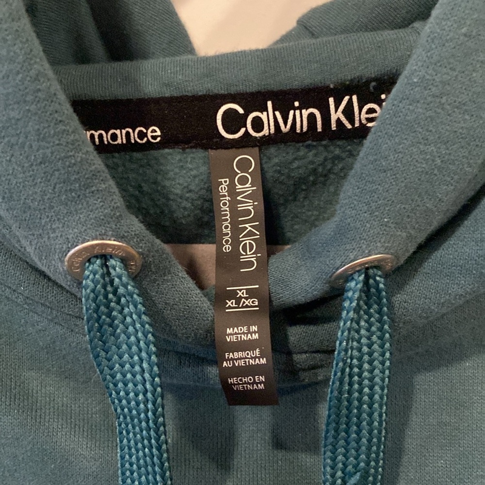 Calvin Klein Teal Hoodie with Fuzzy Sleeves - Picture 7 of 7